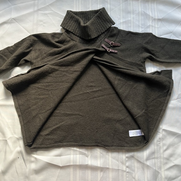 Ellen Tracy Extra Fine Merino Wool Sweater Womens L Olive Green Cowl Neck Buckle - Picture 3 of 8